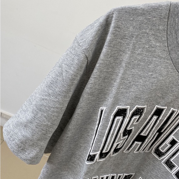 Anine Bing Letter Logo Cotton Tee Heather Grey Casual Summer Top - Picture 3 of 6